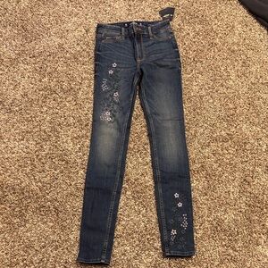 Hollister Dark Blue Skinny Jeans with Pink Floral Accents